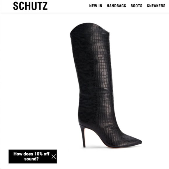 Schutz Maryana High Heeled Boot in Black Crocodile Embossed Leather